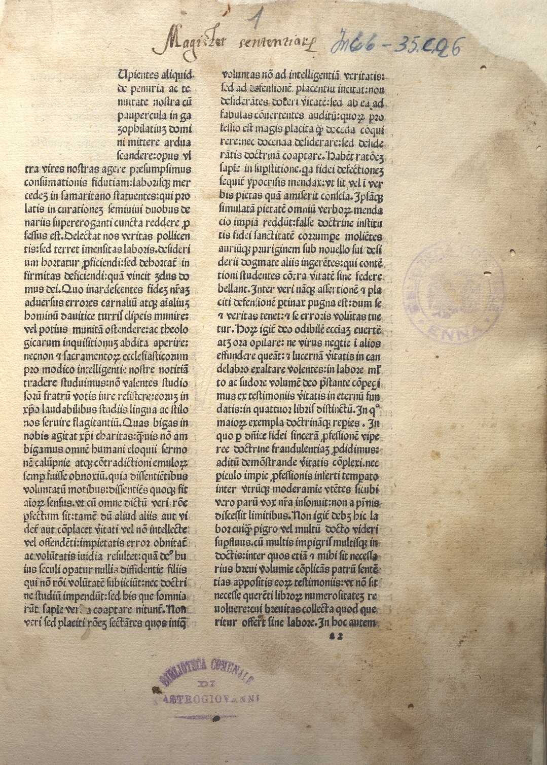 PETRUS LOMBARDUS, LIBRI QUATTOR SENTENTIARUM. VENEZIA 1477